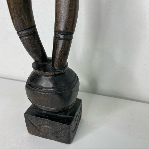 Handmade primitive abstract carved wood sculpture intertwined snake columns - Picture 5 of 16